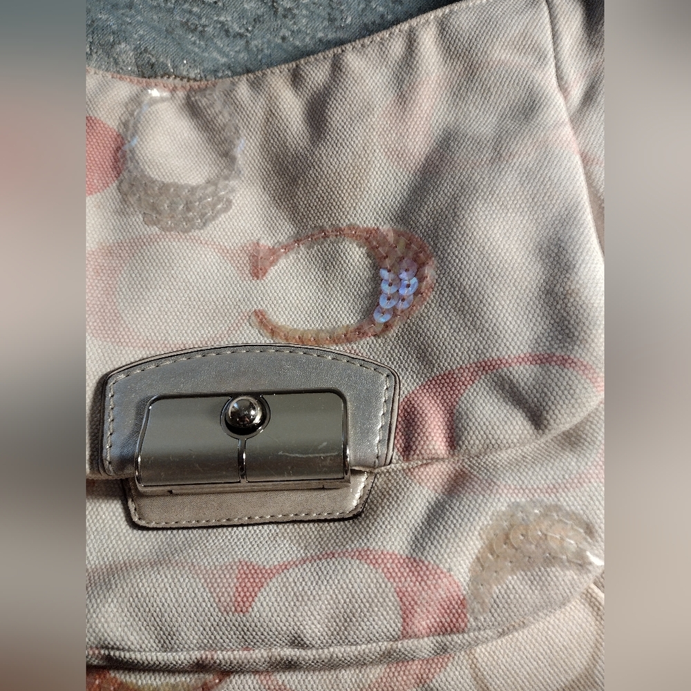 Y2K Rare Coach Sequin Pink Iridescent Holographic Satchel Crossbody Bag Vint… - Picture 11 of 16